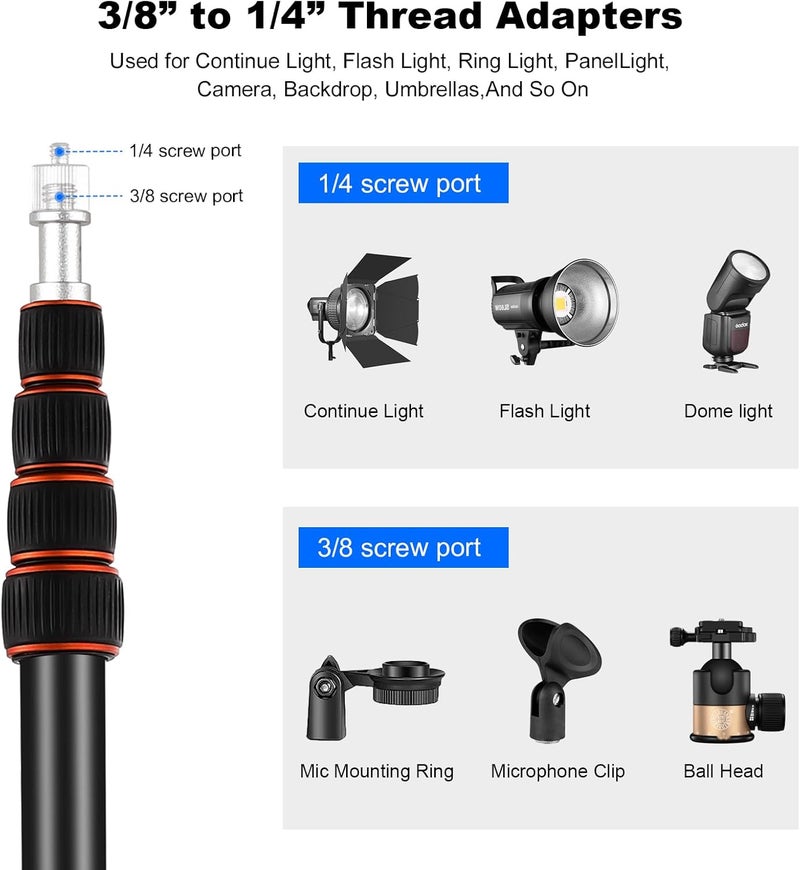 soonpho Soopho Portable Photography Light Stand Adjustable 7ft Aluminum Light Tripod Stand with 180° Reversible Leg Reversible Portable Studio Lighting Tripod ，Maximum Height 86.5“/220cm for Flsah Softboxes - Image 5